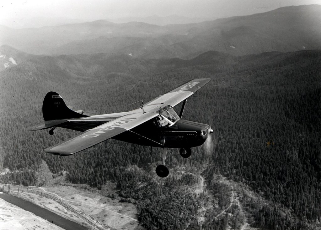 Yes.1952. Bureau of Entomology and Plant Quarantine (BEPQ) Cessna 170-B with pilot John F. Wear on reconnaissance survey. Douglas-fir beetle/blowdown survey. Willamette National Forest, Oregon.