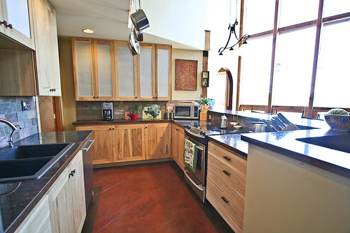 Kitchen w/Concrete Floor & Hickory Cabinets