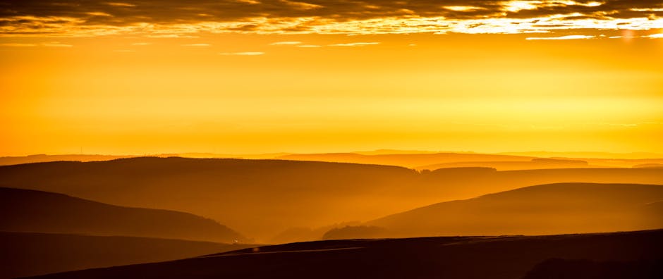 yellow, pollution, weather Silhouette Photo of Mountains