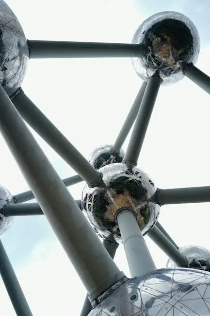 Top view of a modern building with many spheres