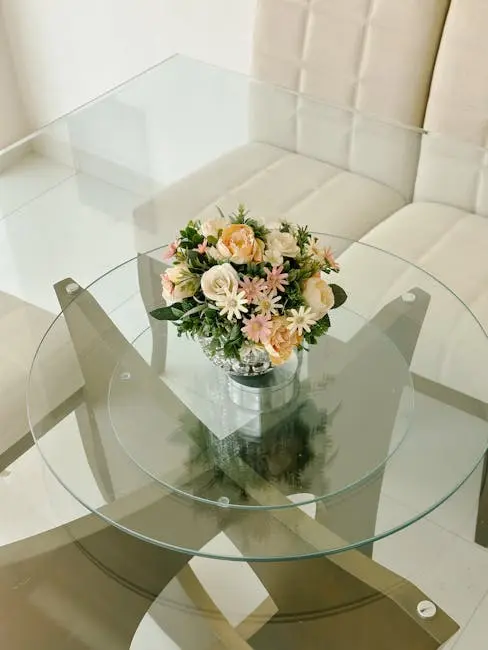 Eclectic Minimalism Elegant Floral Arrangement on Glass Table