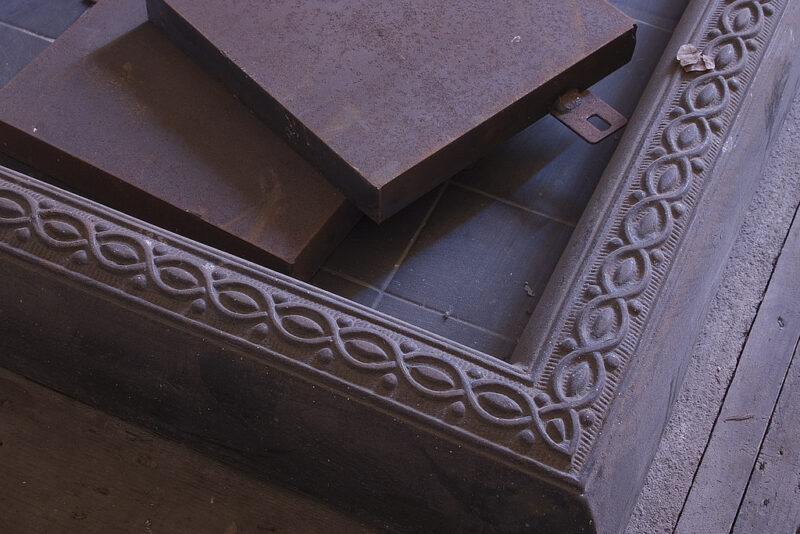 Ornate Cast Iron Fireplace Surround / Hearth - Brian Eno Speaker Flowers Sound Installation at Marlborough House