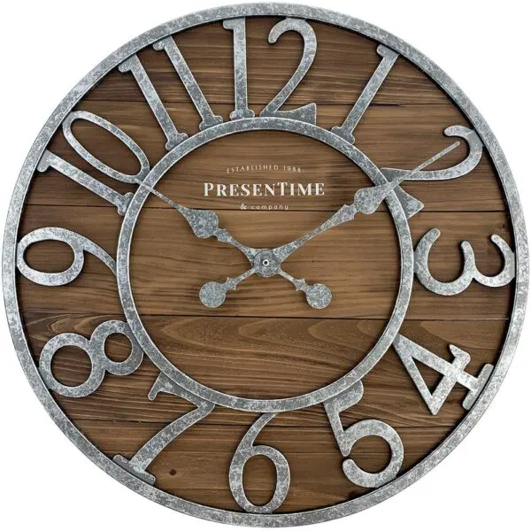 PresenTime Farmhouse Galvanized Barnwood Clock: A Rustic Elegance Touch