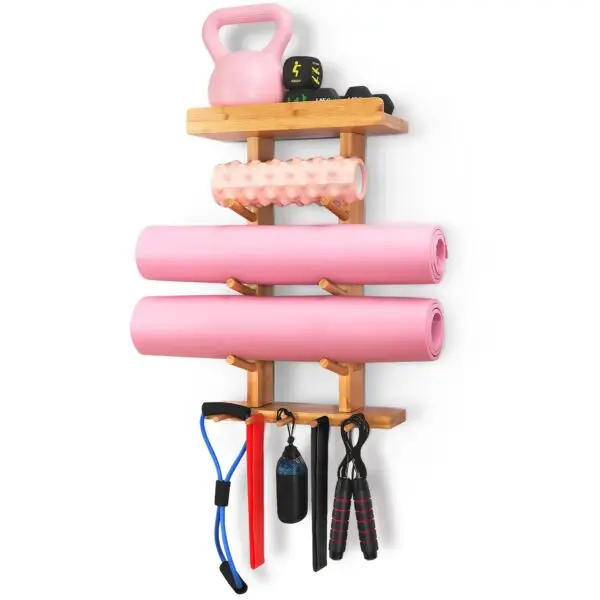 Bamboo Yoga Holder Wall Mount: Maximize Your Basement Home Gym Space