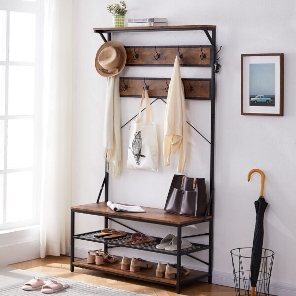 Vintage Industrial Entryway Rack for Mudroom Organization