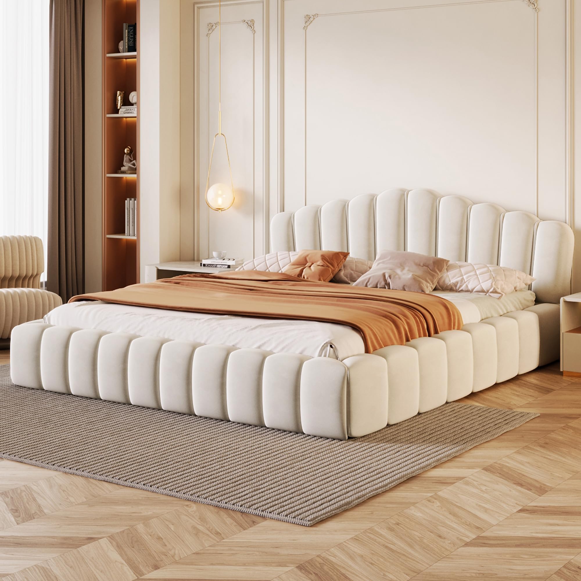 Scallop Bed: Stylish Upholstered Frame with Clamshell Headboard