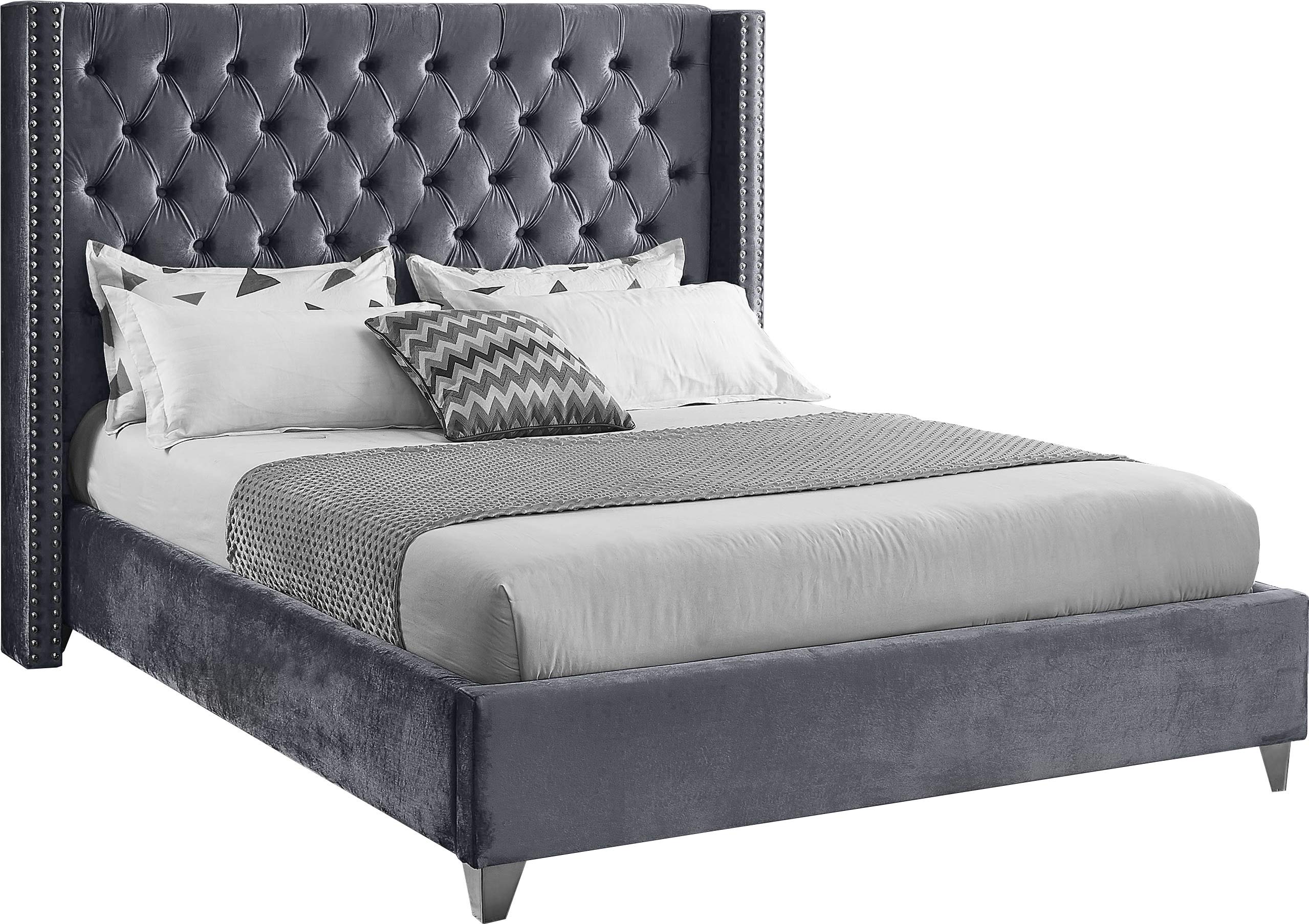 Meridian Furniture AidenGrey King Upholstered Wingback Bed: A Blend of Plywood and Solid Wood