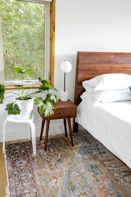 plant, aesthetic, versatility Nightstand by Bed in Rustic Bedroom