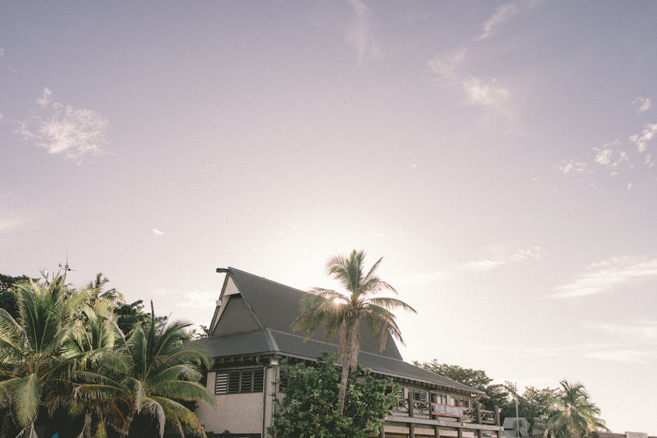 Bungalow in India House Surrounded by Palm Trees