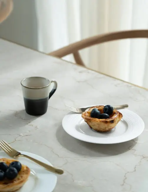 travertine, functionality, design Elegant Pastry and Coffee Breakfast