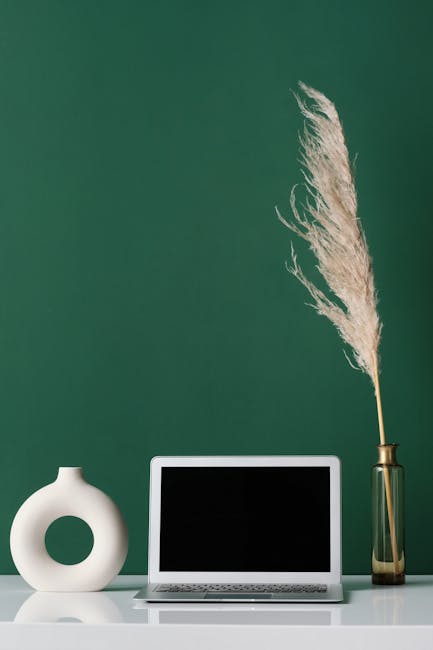 Vase on a desk with decor