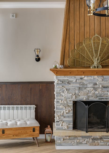 fireplace, materials, design Brick Fireplace With Metal Cover