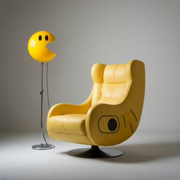 A yellow chair with a smiley face on it