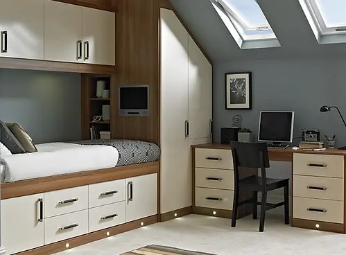 Bedroom with a space saving bed, from the Esprit Cream range
