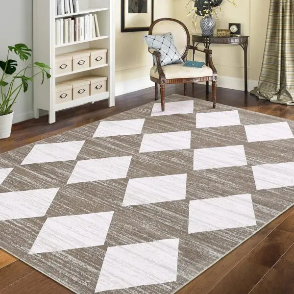 Elevate Your Brown-Tiled Bathroom With the JOLENE K Washable Geometric Rug