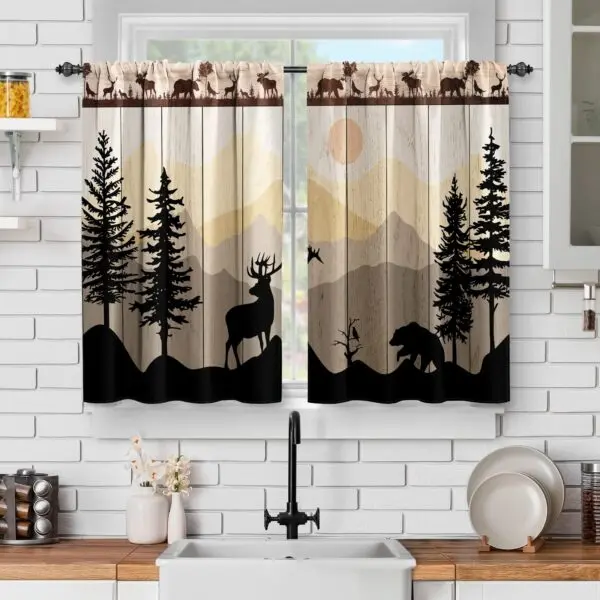 Forest Animal Kitchen Curtains For Rustic Cabin Windows