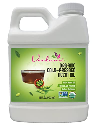 Verdana Organic Cold-Pressed Neem Oil, 16 fl. oz. Unrefined, USDA Certified for Indoor & Outdoor Plant Care