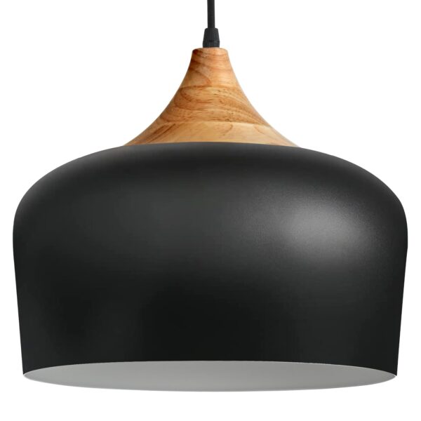 Modern Black Pendant Light with Wooden Accent 