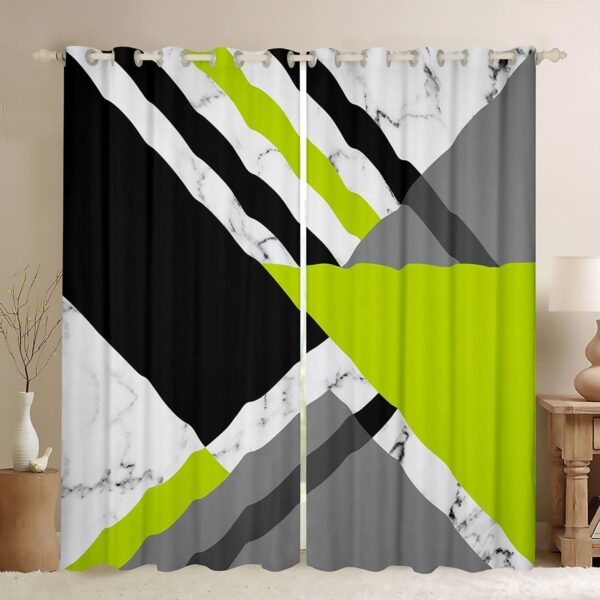 Modern Geometric Marble and Lime Green Curtains