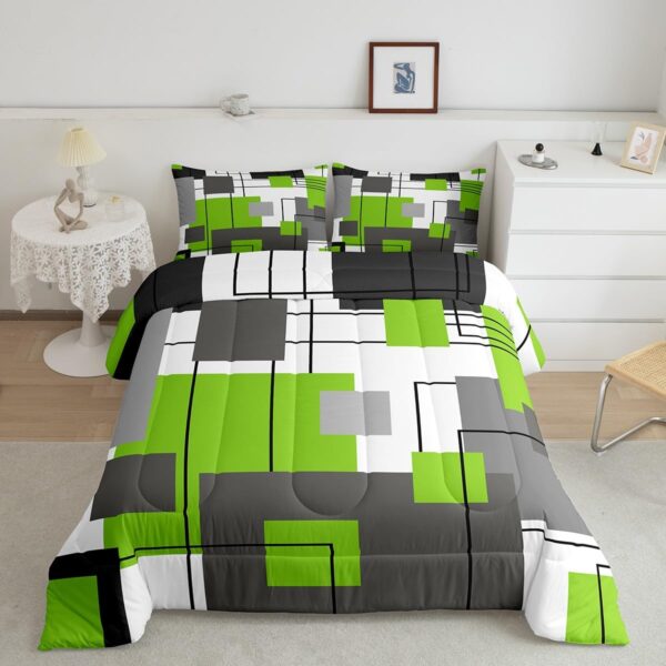 Retro Geometric Green and Gray Comforter Set