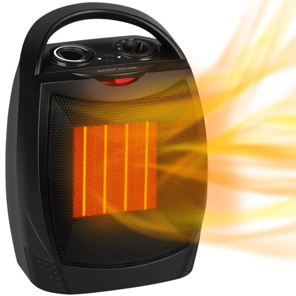 Portable Ceramic Space Heater with Adjustable Thermostat and Overheat Protection