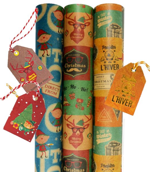 Festive Vintage Christmas Wrapping Paper Set