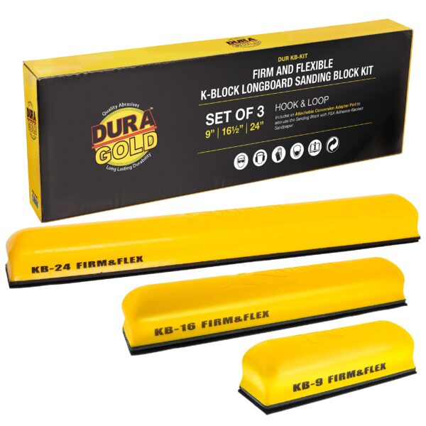 Dura-Gold Firm & Flexible K-Block Longboard Sanding Block Kit - Set of 3 