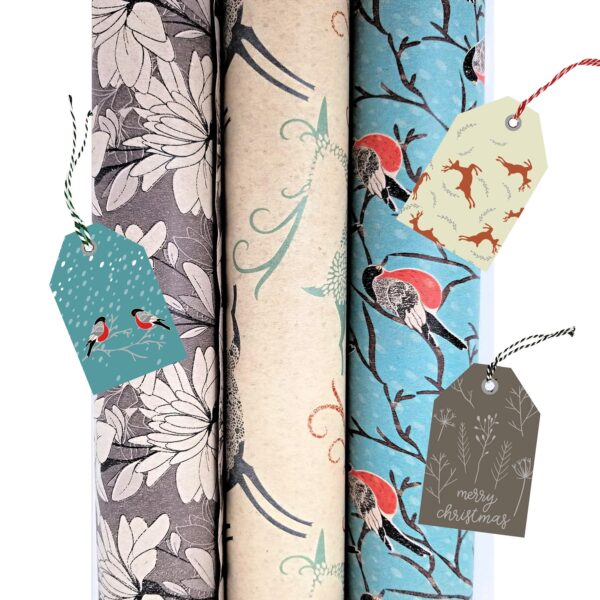 Festive Bird & Nature Gift Wrap Set with Tags