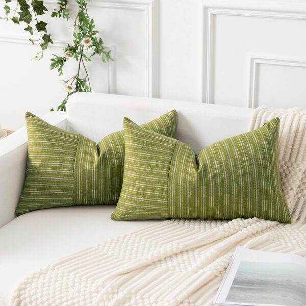 Green Striped Throw Pillow Set