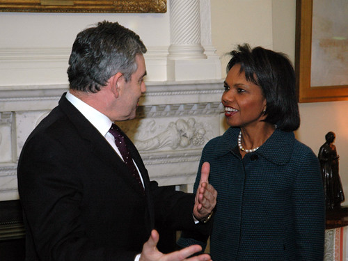 Gordon Brown and Condoleezza Rice discussing net worth