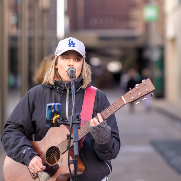 Allie Sherlock performing on Grafton Street