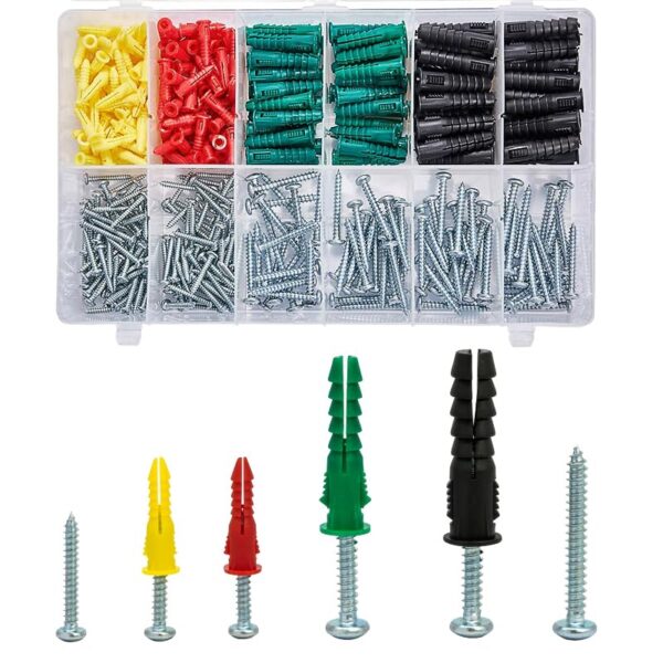 Plastic Wall Anchor and Screws Assortment Set, 300 Pieces