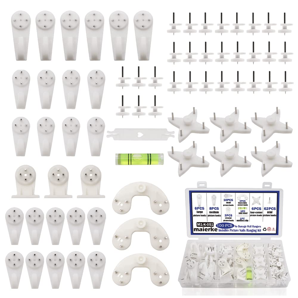 Wall Hanging Kit - 100 PCS Invisible Picture Hooks and Nails Set