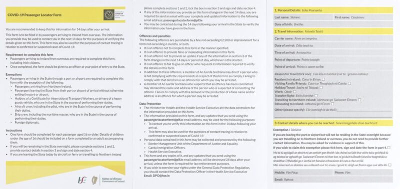 'COVID-19 Passenger Locator Form'