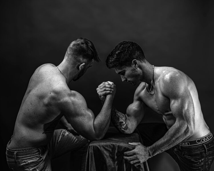 Arm wrestling competition black and white