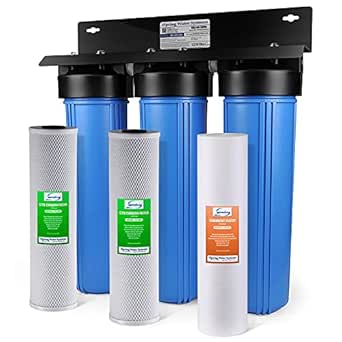 iSpring Whole House Water Filter System, Highly Reduces Sediment, Taste, Odor, and up to 99% Chlorine, 3-Stage w/ 20-Inch Sediment and Carbon Block Filters, Model: WGB32B, 1