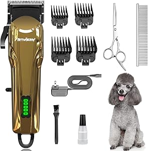 Quiet Dog Grooming Kit - 2000mAh Dog Clippers for Grooming Dog Grooming Clippers for Heavy Thick Hair Coats Waterproof Rechargeable Cordless Clippers Safe and Easy to Clean Home Pet Grooming