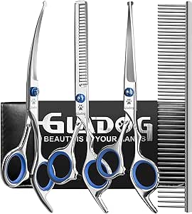 GLADOG Professional 5 in 1 Dog Grooming Scissors Set with Safety Round Tips, Sharp and Heavy-duty Pet Grooming Shears for Cats