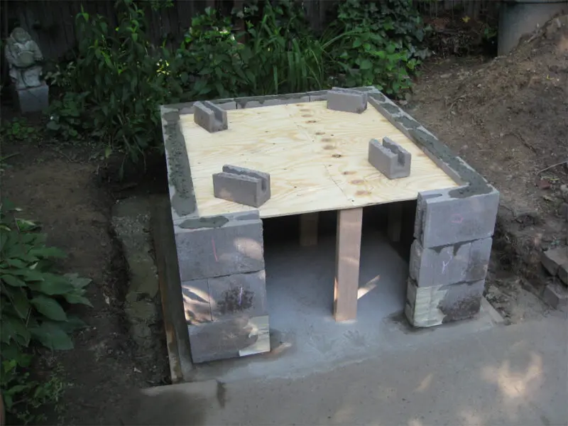 Base block cemented, inner frame pouring hearth