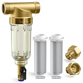 SimPure 40/200 Micron Spin Down Sediment Filter, Reusable Whole House Sediment Water Filter, Pre-Filtration System for City/Well water, 1