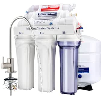 iSpring RCC7AK, NSF Certified, 75 GPD, Alkaline 6-Stage Reverse Osmosis System, pH+ Remineralization RO Water Filter System Under Sink, Innovative Top-Mounted Faucet Design with U.S. Patent