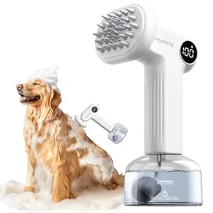 Electric Dog Shampoo Dispenser with Shampoo Brush, Shampoo Foamer for Dogs Bathing, Massaging and Grooming, Two Foaming Modes, Rechargeable Dog Foam Sprayer for Short and Long Haired Pet