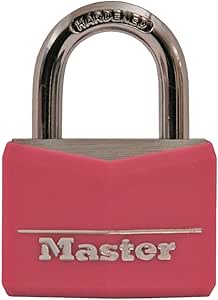 Master Lock Pink Covered Aluminum Keyed Padlock with Steel Shackle, Lock for Gym or School Locker with 1-9/16 Inch Lock Body, 146D