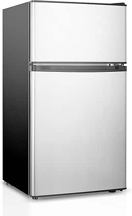 Mini Fridge With Freezer,3.2 Cu.Ft Compact Refrigerator,Mini Refrigerator With 2 Doors For Bedroom,Office,Kitchen,Apartment,Dorm(sliver)