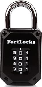 Gym Locker Lock - 4 Digit, Heavy Duty, Hardened Stainless Steel, Weatherproof and Outdoor Combination Padlock - Easy to Read Numbers - Resettable and Cut Proof Combo Code - 1 Pack Black