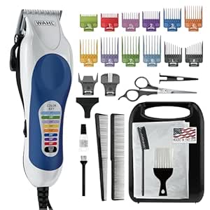 Wahl Clipper USA Color Pro Complete Haircutting Kit with Easy Color Coded Guide Combs - Corded Clipper for Hair Clipping & Grooming Men, Women, & Children - Model 79300-1001M