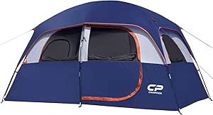 CAMPROS Tent-6/8-Person-Camping-Tents, Waterproof Windproof Family Tent with Top Rainfly, 4 Large Mesh Windows, Double Layer, Easy Set Up, Portable with Carry Bag, for All Seasons