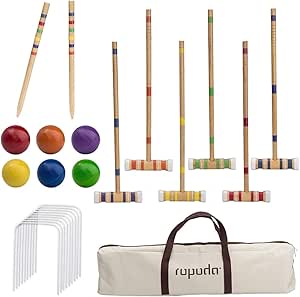 ropoda Six-Player Croquet Set with Wooden Mallets, Colored Balls, Sturdy Carrying Bag for Adults &Kids, Perfect for Lawn,Backyard,Park and More