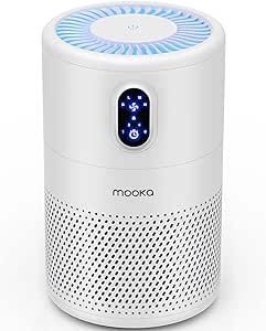 MOOKA Air Purifiers for Home Large Room up to 1076 ft², H13 True HEPA Air Filter Cleaner, Odor Eliminator, Remove Smoke Dust Pollen Pet Dander, Night Light(Available for California)