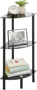 mDesign Modern Glass Corner 3-Tier Storage Organizer Tower Cabinet with Open Shelves - Household Furniture for Bathroom, Office, Bedroom, Living Room - Holds Books, Plants, Candles - Black/Black